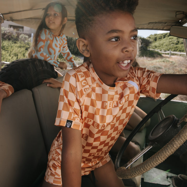 CHECKERED PEACE SWIMSHORT
