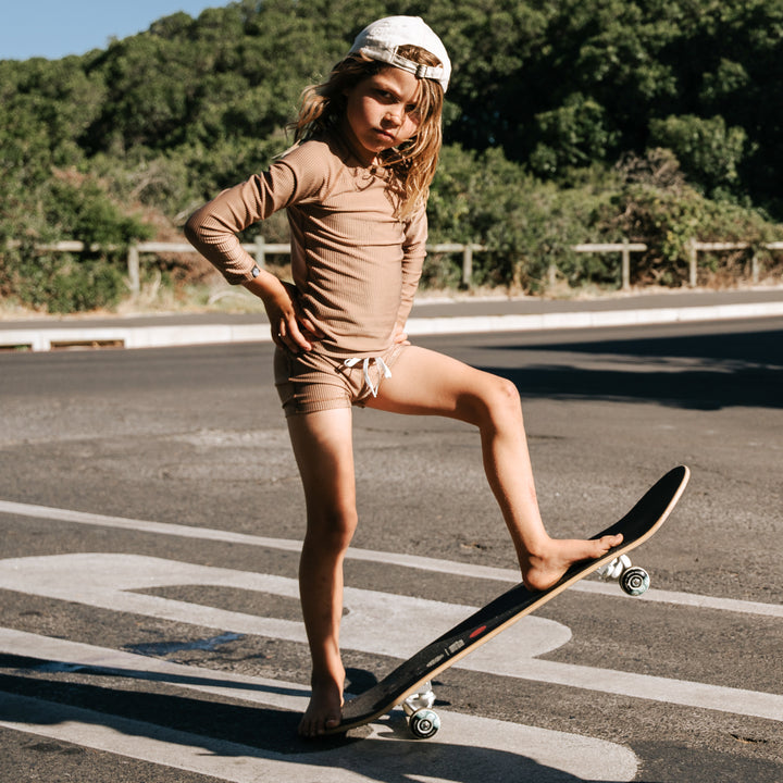 CHOCOLATE RIBBED SWIMSHORT